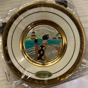 Vintage Art of Chokin Plate 24k gold w/stand, Japan, 4", Westland Co New Sealed